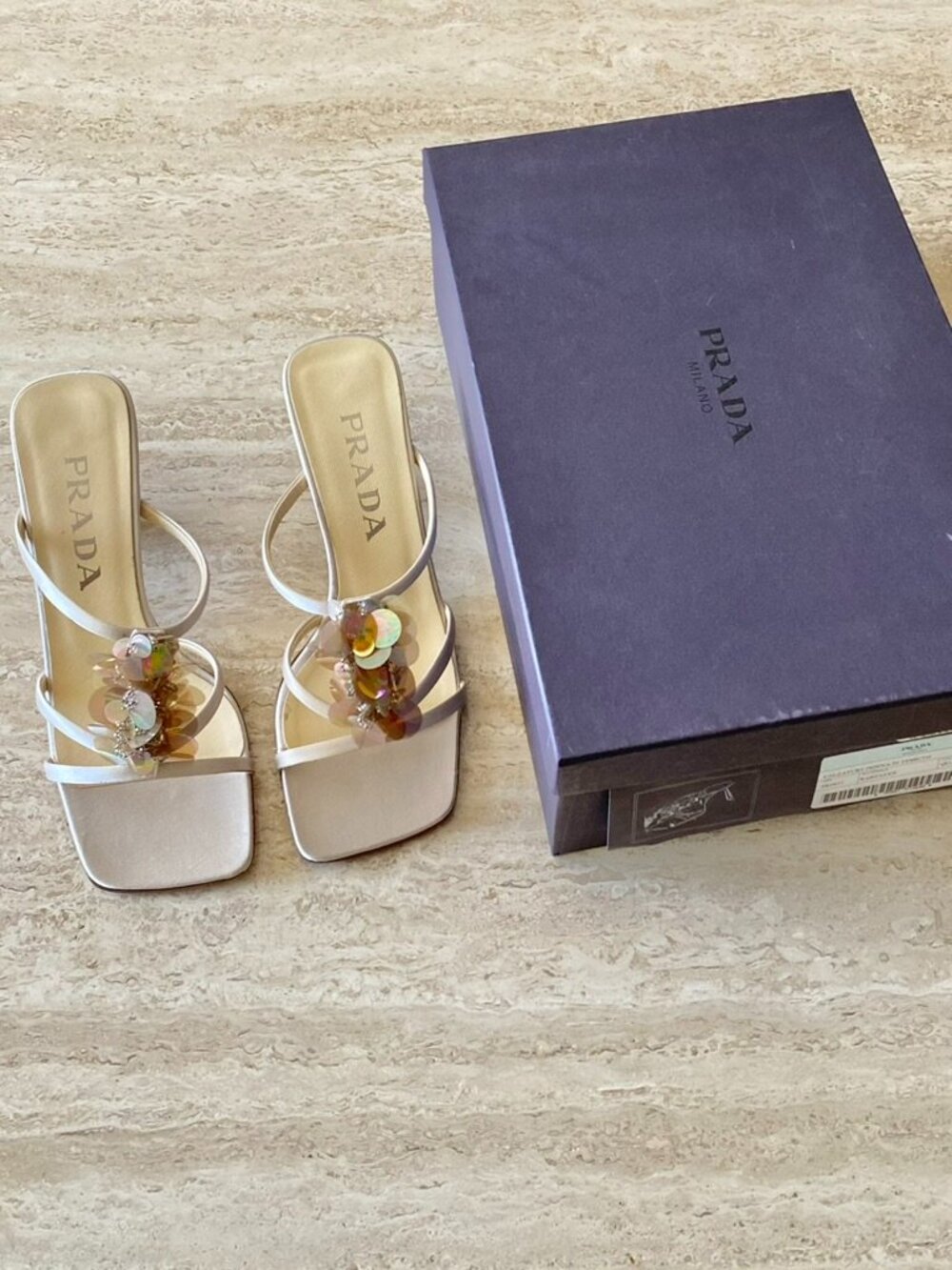 Vintage Prada Paillette Mule Sandal Heels - Picture 2 of 11